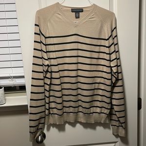 Tan Black Stripe XL Banana Republic V neck lightweight sweater. 100% cotton